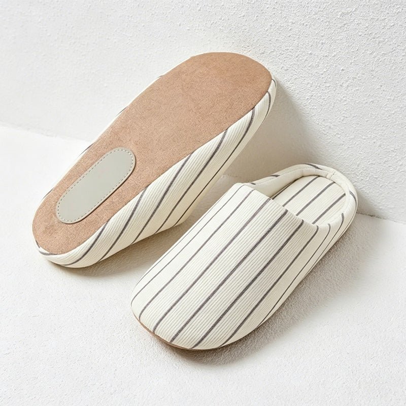 Teuke Home Linen-Look House Slippers - Striped Indoor Slides