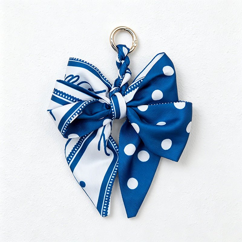 Teuke Home 5.51'' Blue Series Pattern Bow Bag Charm - Handle Accent