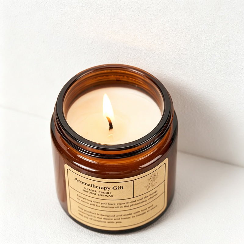 Teuke Home Black Vanilla Scent Amber Glass Candle - Soft Home Detail