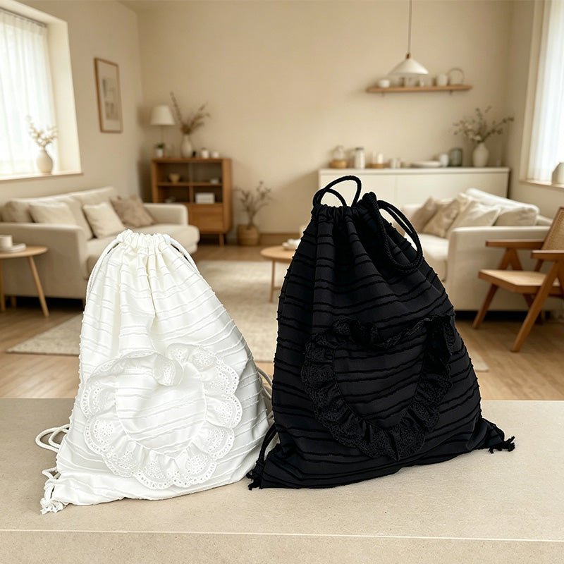 Teuke Home Ruffle Drawstring Backpack - Everyday Soft Carry Accent