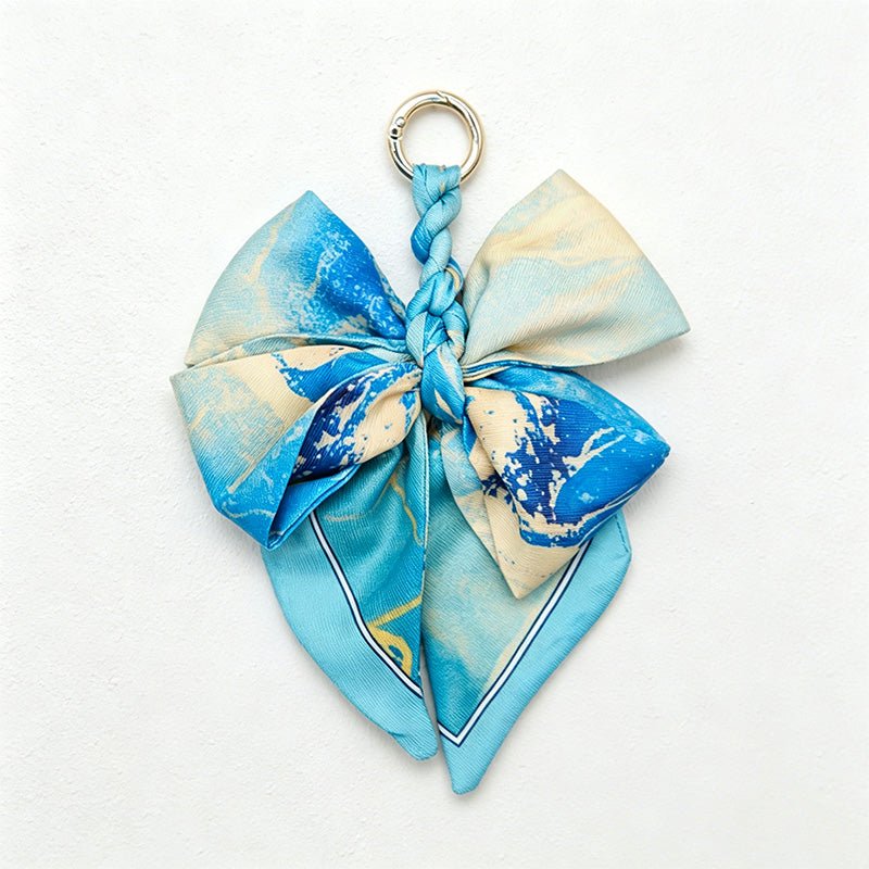 Teuke Home 5.51'' Blue Series Pattern Bow Bag Charm - Handle Accent