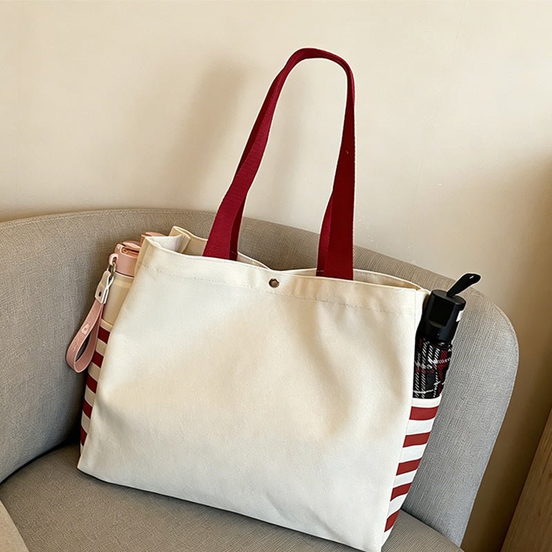 Teuke Home Striped Canvas Tote Bag - Everyday Shopping Accent