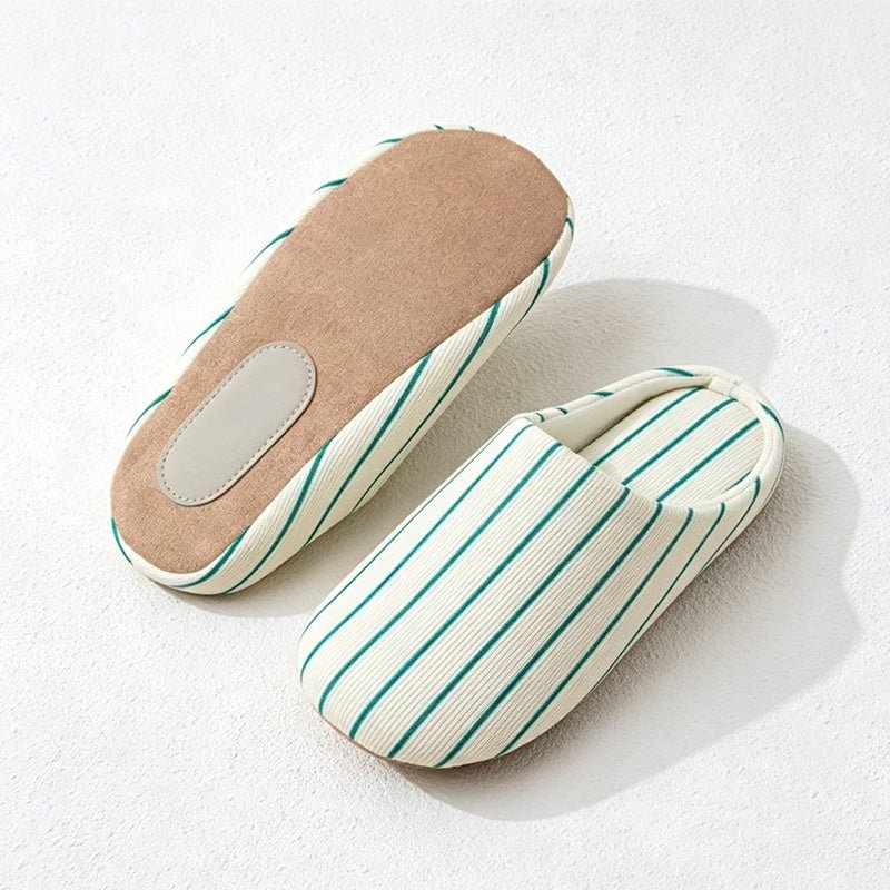 Teuke Home Linen-Look House Slippers - Striped Indoor Slides