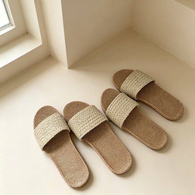 Teuke Home Woven Look Neutral Slide Home Slippers - Simple Daily Essential