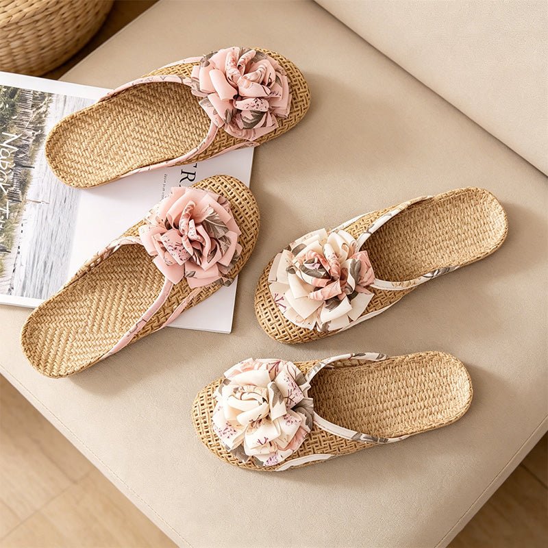 Teuke Home Floral Thong Woven-Look House Slippers - Cozy Indoor Accent