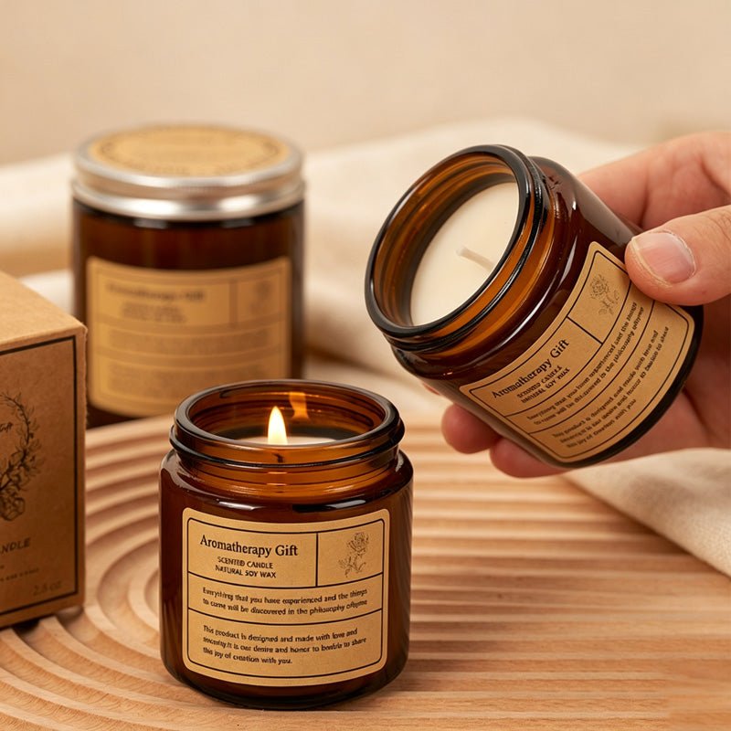 Teuke Home Juniper lavender Scent Amber Glass Candle - Soft Home Detail