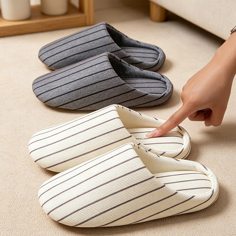 Teuke Home Linen-Look House Slippers - Striped Indoor Slides