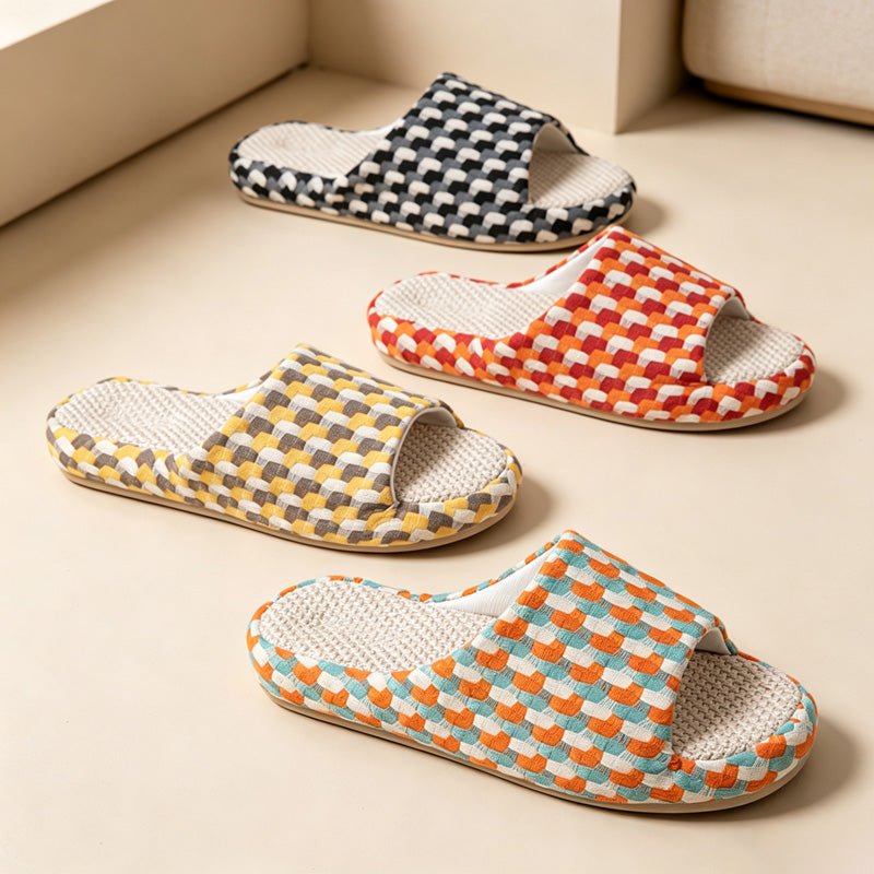 Teuke Home Checker Band Home Slippers - Everyday Use Accent