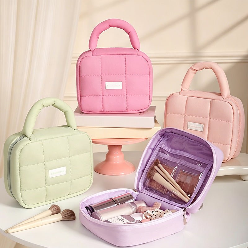 Teuke Home Puffy Handle Cosmetic Bag - Tabletop Beauty Accent