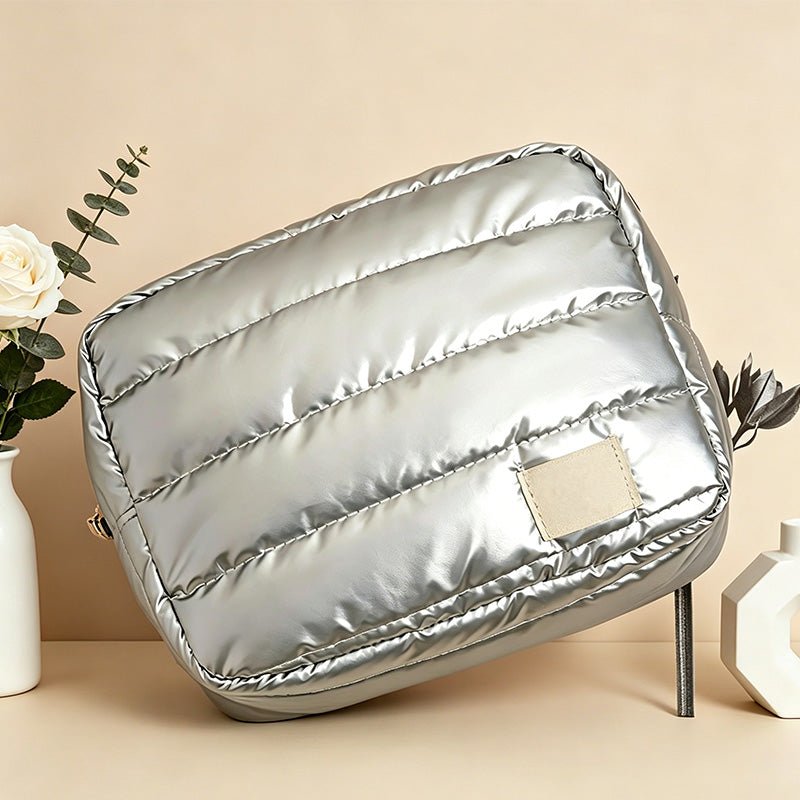 Teuke Home Metallic Quilted Cosmetic Pouch - Vanity Storage Accent