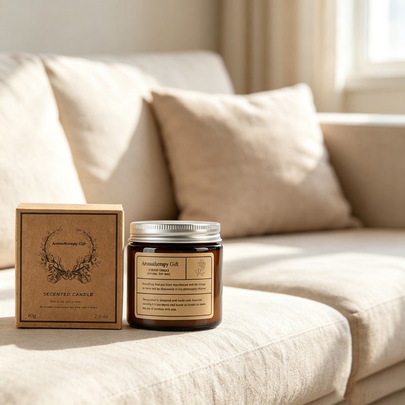 Teuke Home Pear & Freesia Scent Amber Glass Candle - Soft Home Detail