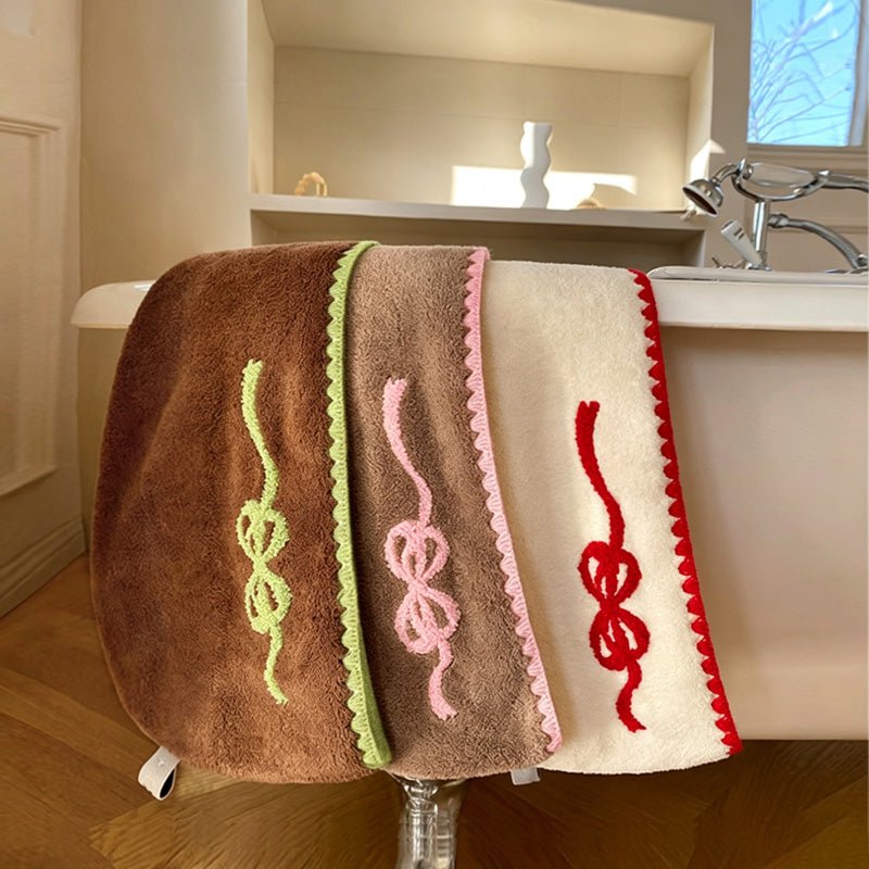 Teuke Home Bow Embroidered Hair Drying Cap - Soft Quick Dry Towel Wrap