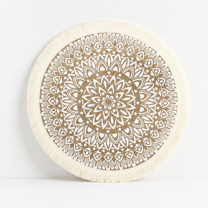 Teuke Home Round Burlap Placemat - Fringed Tassel Table Pad