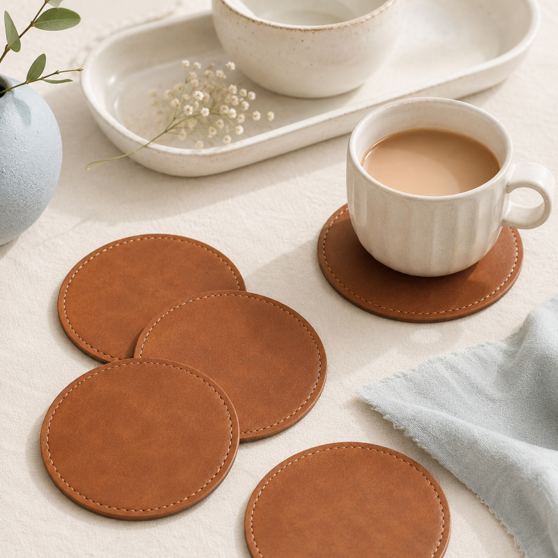 Teuke Home Vintage Leather Texture Coaster - Thickened Heat Resistant Pad