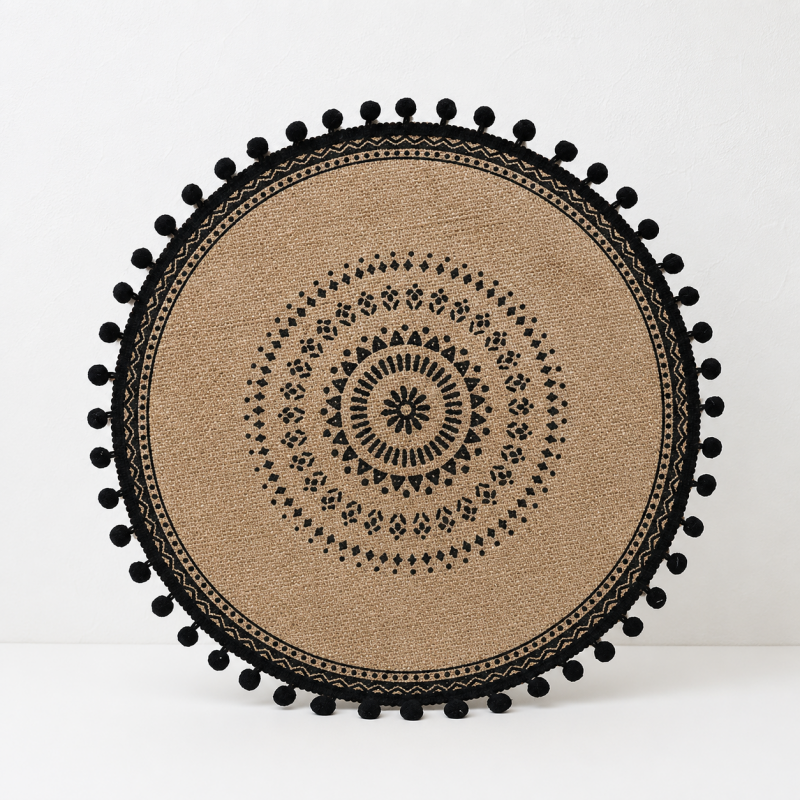 Teuke Home Round Jute Woven Placemat - Fringed Tassel Table Pad