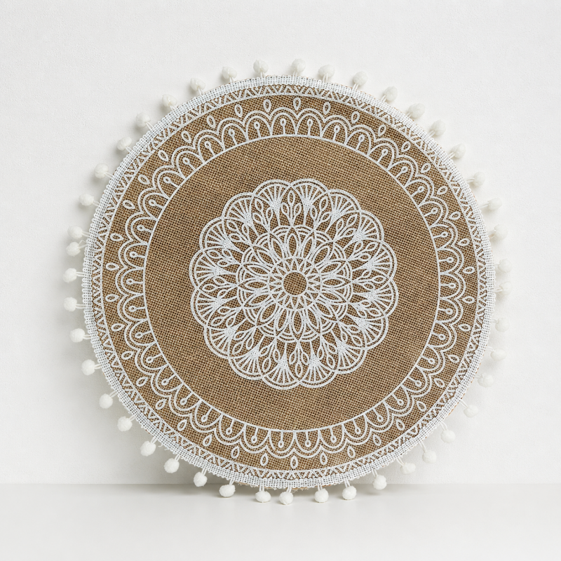 Teuke Home Round Burlap Placemat - Fringed Tassel Table Pad
