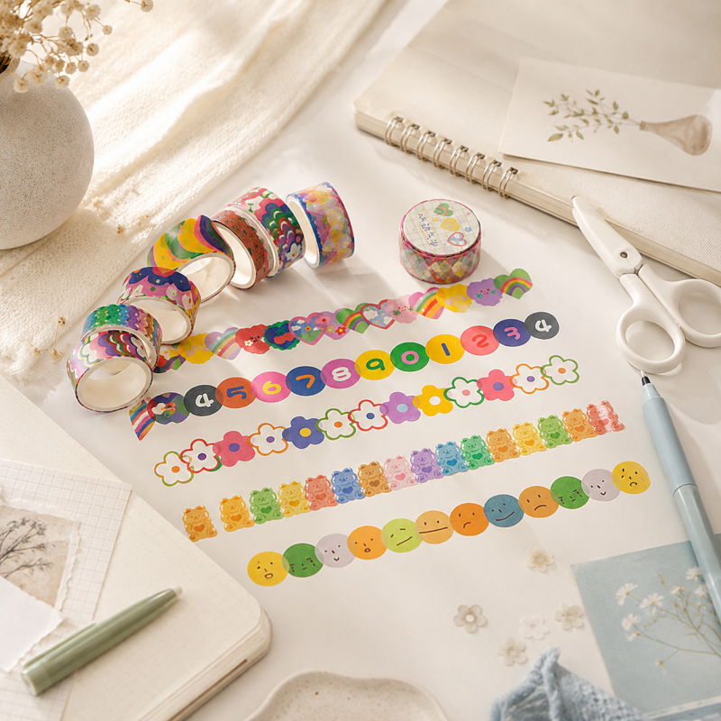 Teuke Home Cartoon Washi Tape - Aesthetic Hand-Drawn Stickers (木木0603-8PA6HSK10)