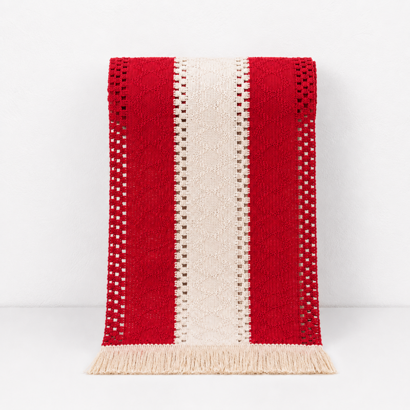 Teuke Home Tassel Linen Blend Table Runner - Boho Striped Tassel Decor