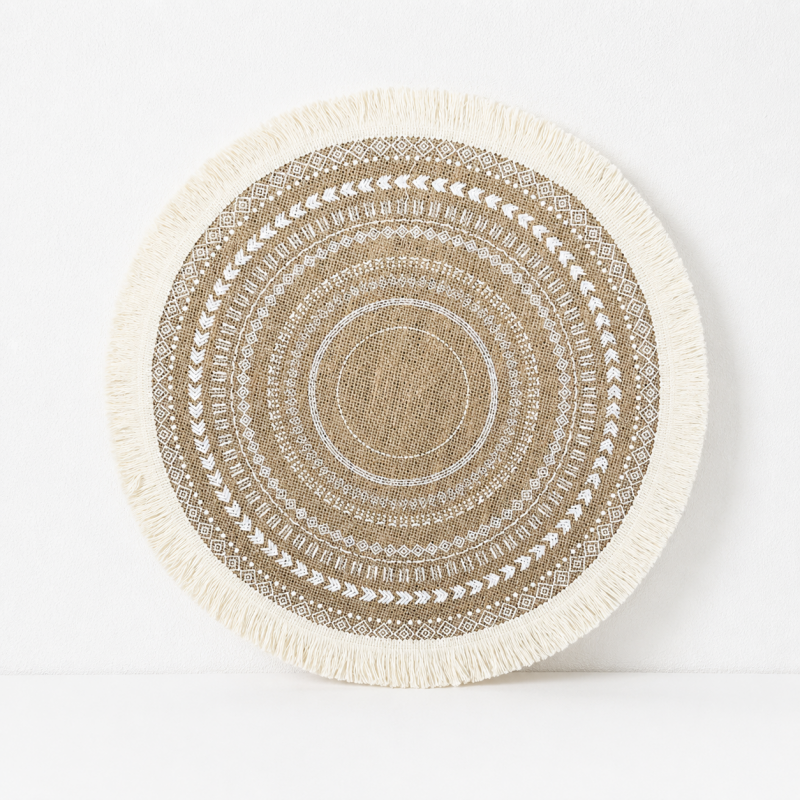 Teuke Home Round Burlap Placemat - Fringed Tassel Table Pad