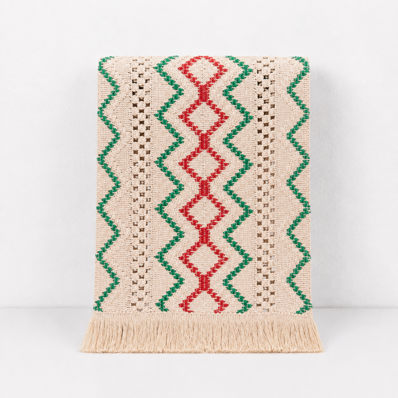 Teuke Home Geometric Woven Linen Table Runner - Boho Striped Tassel Decor