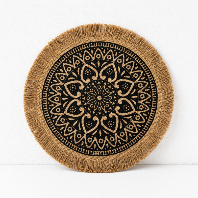 Teuke Home Round Jute Woven Placemat - Fringed Tassel Table Pad