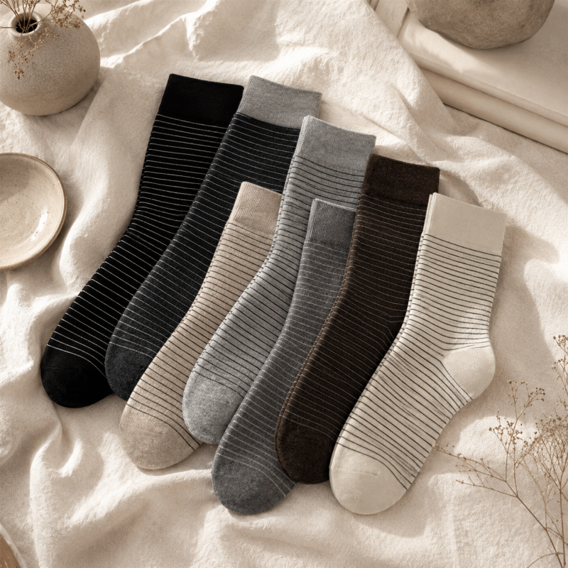 Teuke Home Ribbed Neutral Crew Socks - Everyday Boot Accent