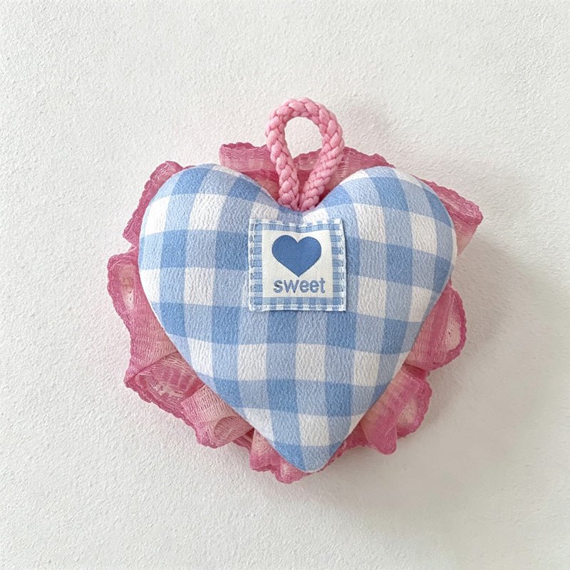 Teuke Home Gingham Heart Bath Sponge - Hanging Fabric Scrubber