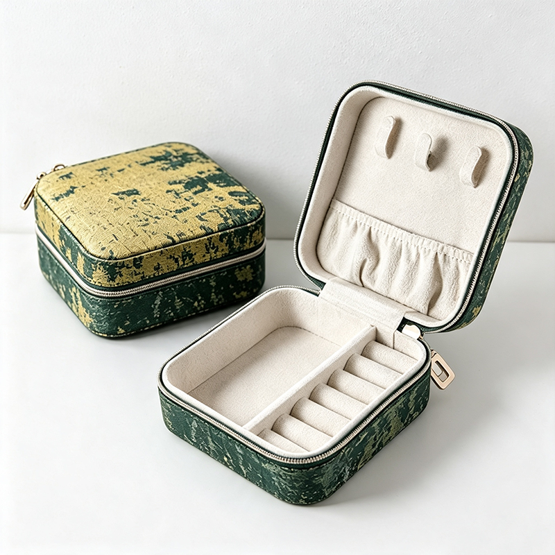 Teuke Home Brocade Square Travel Jewelry Case - Useful Tabletop Accent