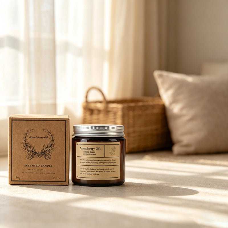 Teuke Home Sandalwood & Rose Scent Amber Glass Candle - Soft Home Detail