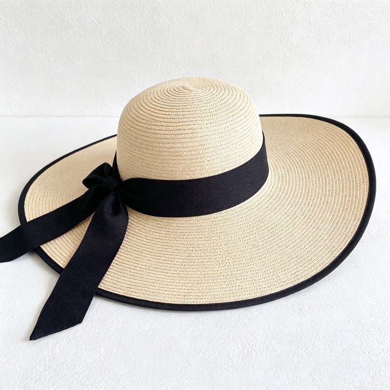 Teuke Home Color Block Bow Back Sun Hat - Adjustable Wide Brim Style