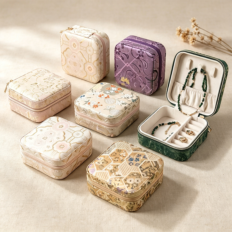 Teuke Home Brocade Square Travel Jewelry Case - Useful Tabletop Accent