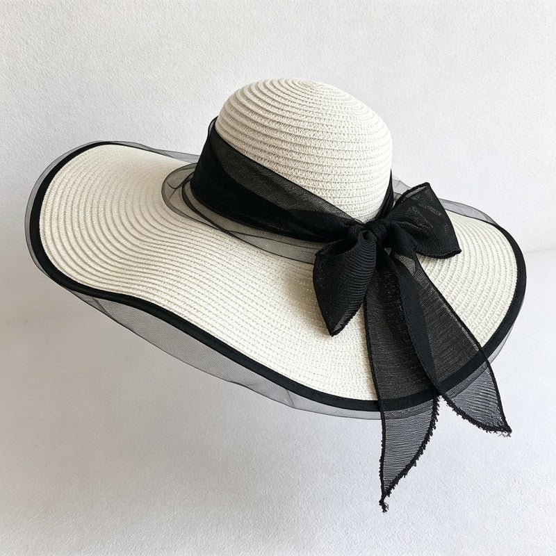 Teuke Home Color Block Bow Back Sun Hat - Adjustable Wide Brim Style