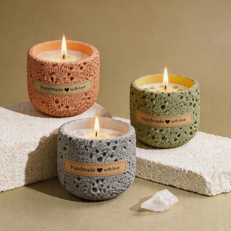 Teuke Home Round Stone Look Candle - Gentle Display Piece